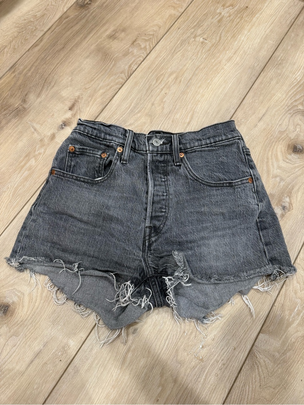 Levi's Black Washed Frayed Denim Shorts